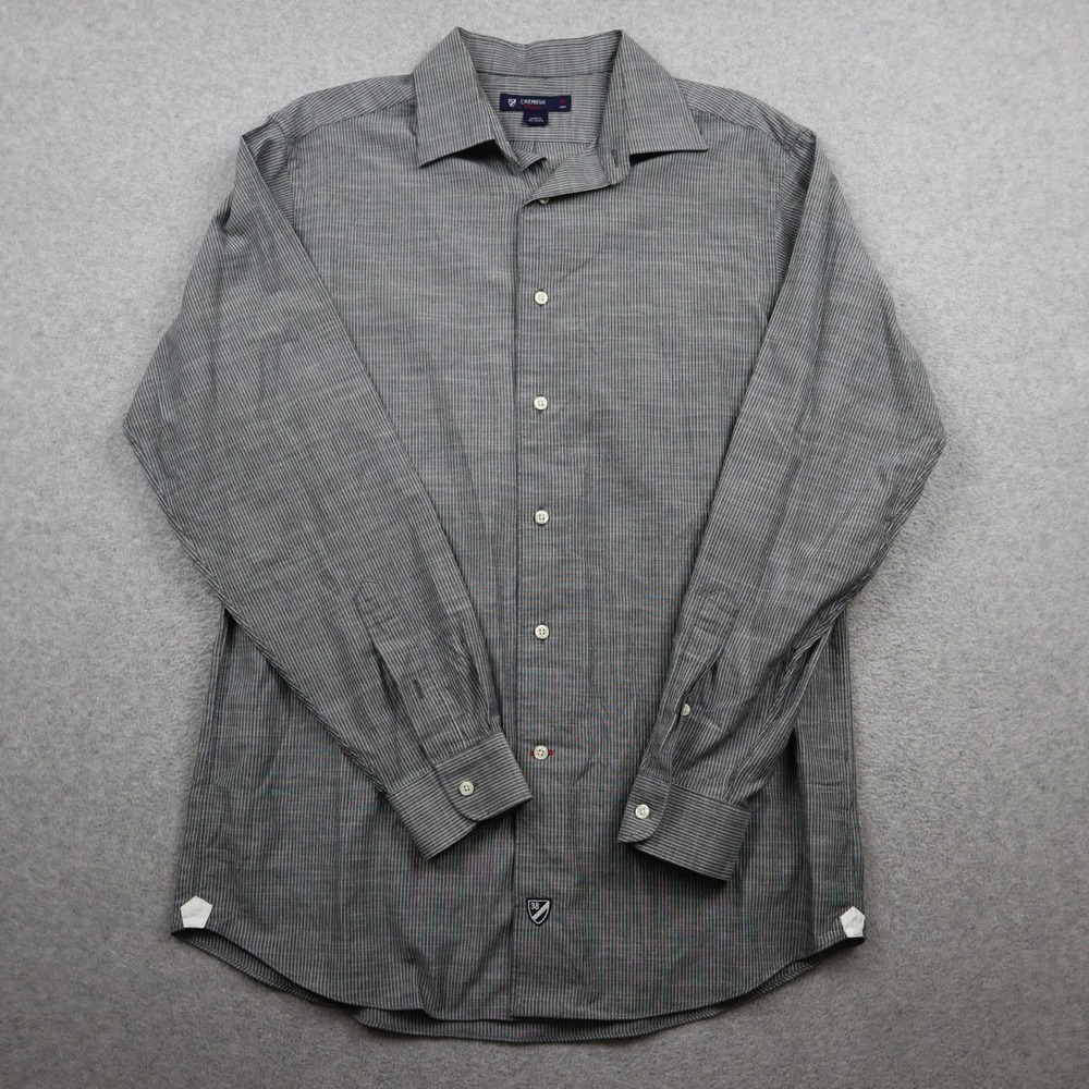 Cremieux Shirt Mens Medium Classics Grey White Micro Stripe Button Down Cotton